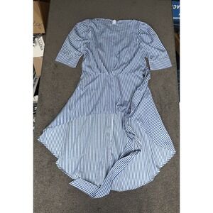 True Destiny Blue White Striped High-Low Dress Short Sleeve Tie Waist XL